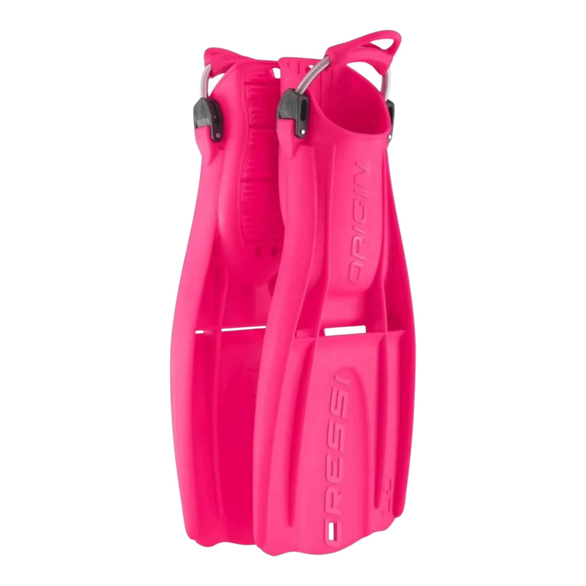 Coppia di pinne regolabili Cressi Origin Ld in colore rosa acceso con sistema di cinghioli EBS