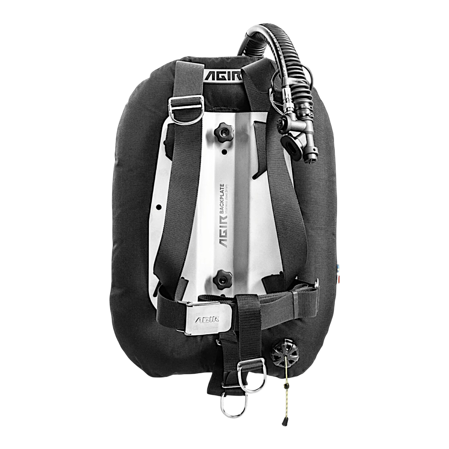Sacco subacqueo monobombola AGIR Black Bird in Cordura 1000 con piastra in acciaio e inflatore tecnico. Nero