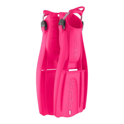 Coppia di pinne regolabili Cressi Origin Ld in colore rosa acceso con sistema di cinghioli EBS 