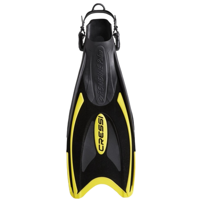 Pinne Cressi Palau leggere e regolabili per snorkeling e nuoto colore nero e giallo con cinturino a tallone aperto